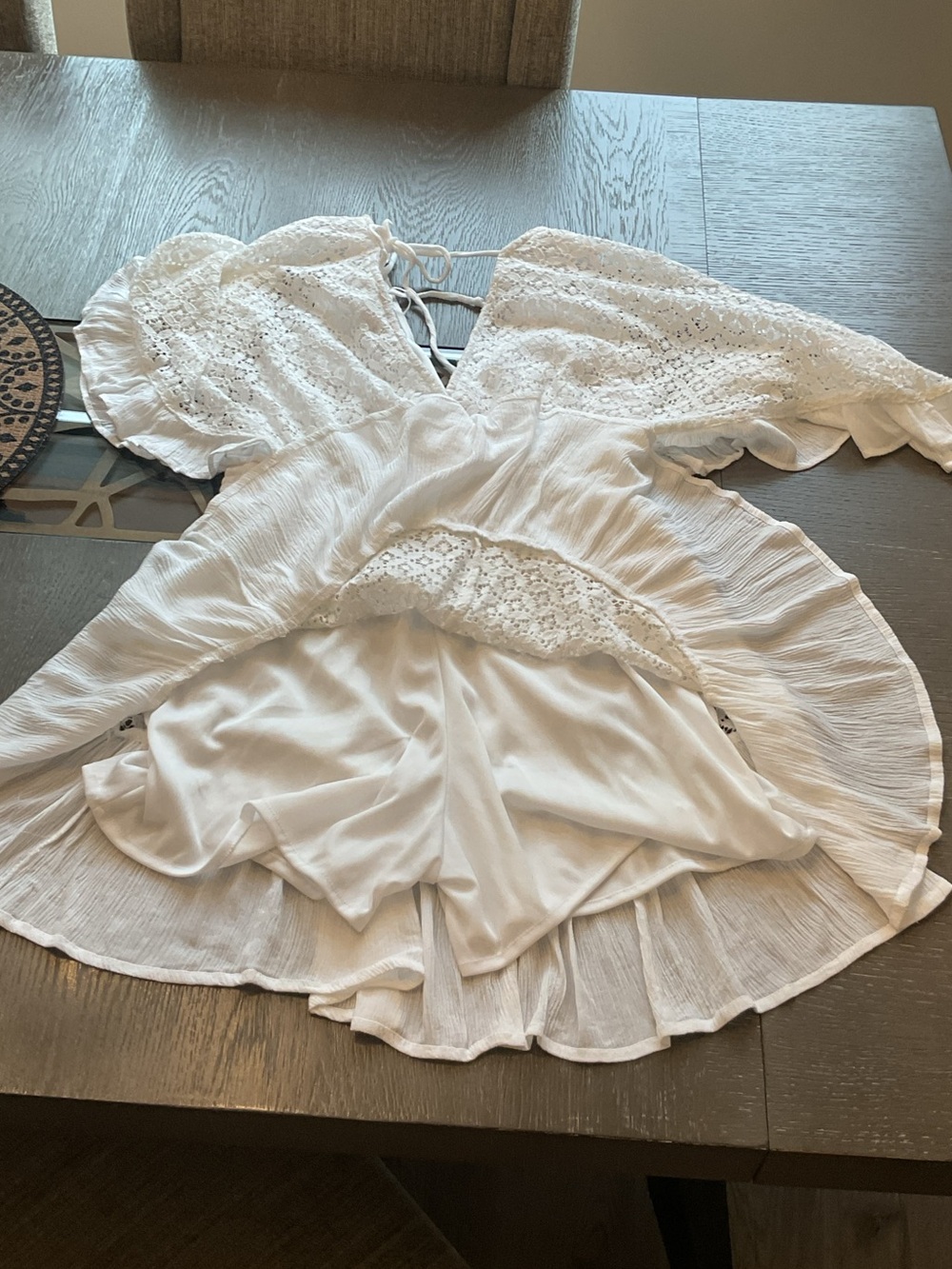 Japna Boho White Lace V-Neck Ruffle Romper . - Picture 8 of 9